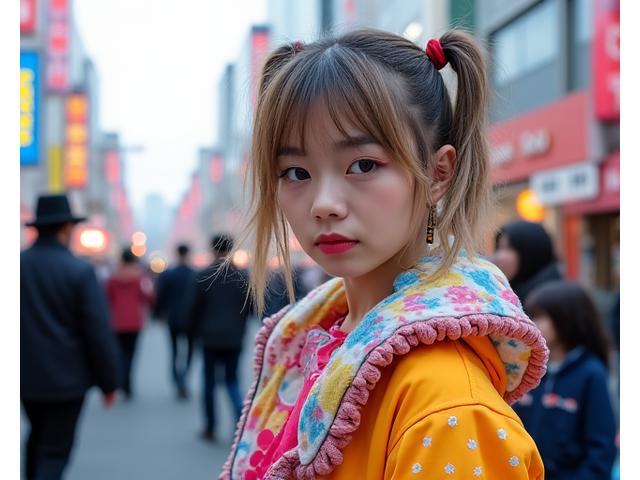 原宿のカラフルなストリートファッションに身を包んだ若者