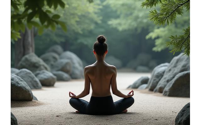 静かな庭園で瞑想する人