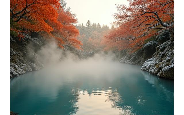 日本の温泉と美しい景色
