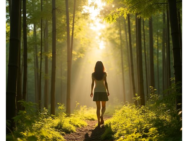 新緑の森での森林浴