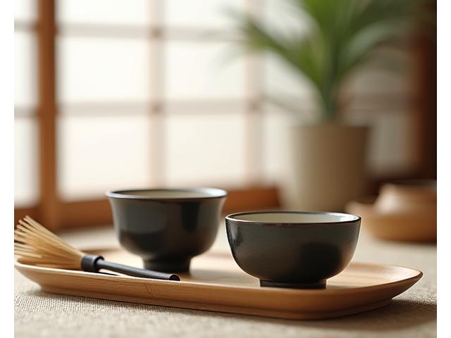 手作りの茶器を使ってお茶を淹れる静かなシーン。日本の伝統的な和室で、落ち着いた雰囲気が漂う。