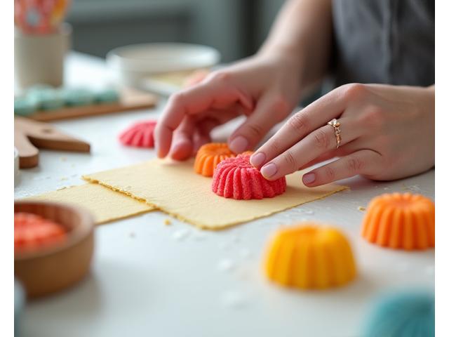 和菓子作りのワークショップで、参加者が練り切りを美しく形作っている様子
