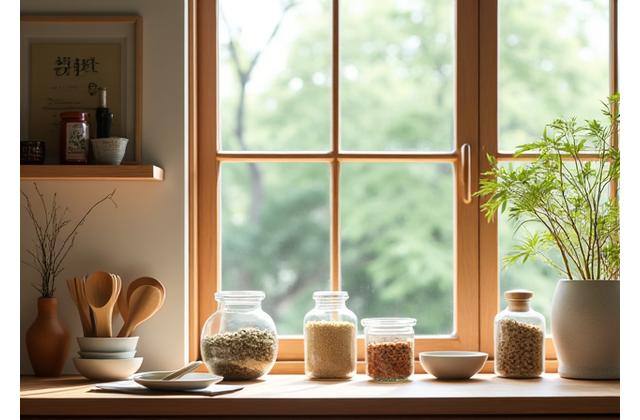 ミニマリストで美しく整頓されたゼロウェイストの日本のキッチン