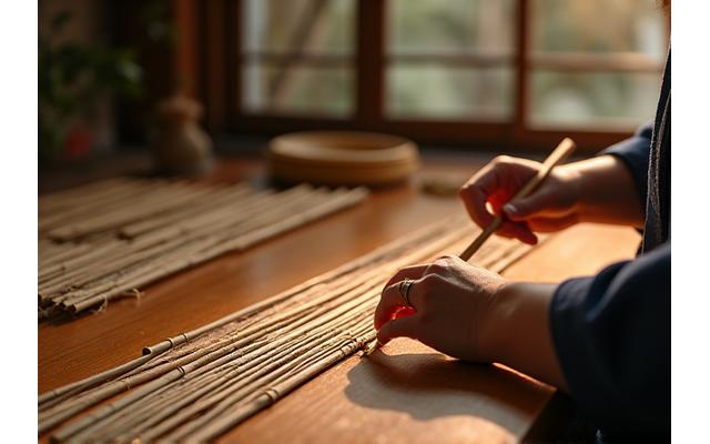 伝統的な竹工芸品を作る職人