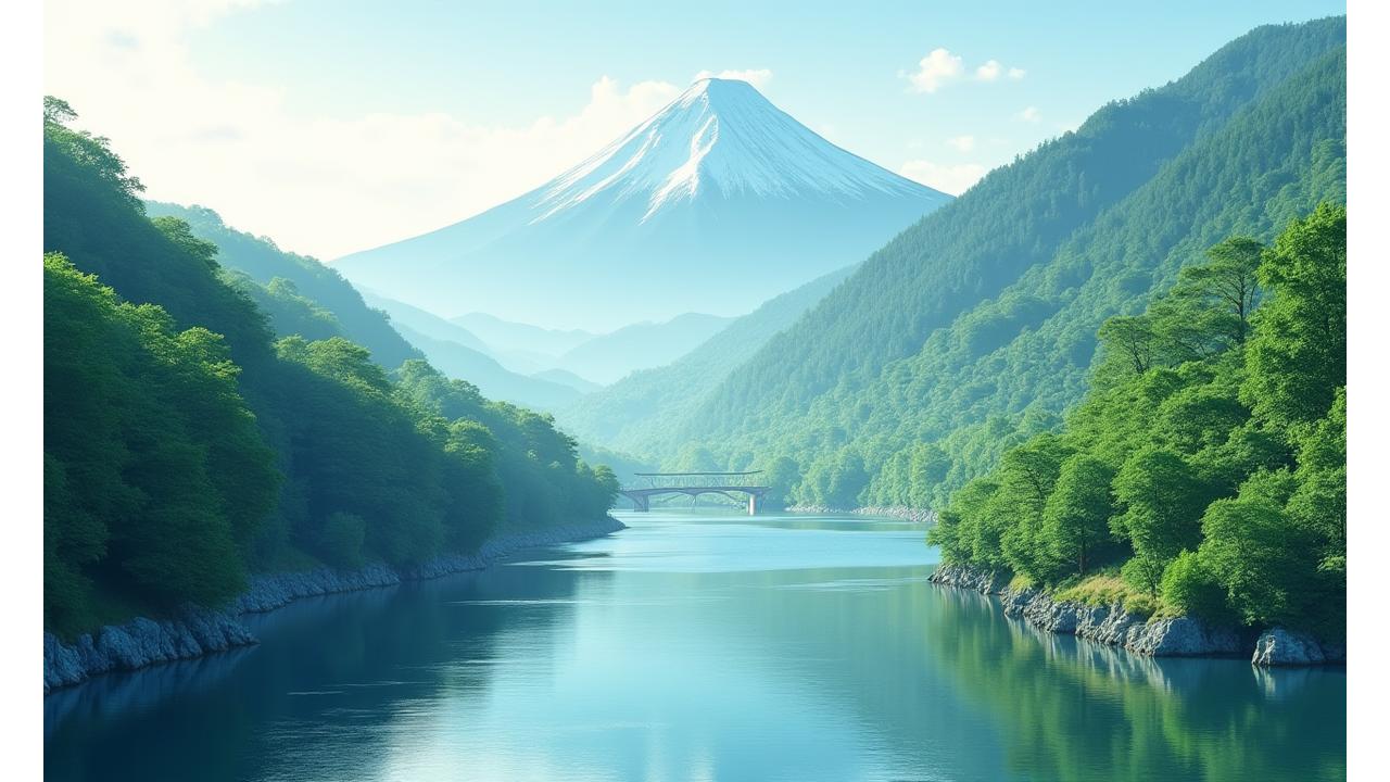 日本の美しい山と透明な川、豊かな自然の風景